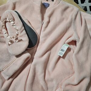 Cozy Pink Fleece Long Robe and Slippers Set